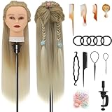 Trainingsköpfe, 28 inch Frisierkopf für Frisöre 100% Synthetikfaser-Haar Übungskopf,mit DIY Stricken Kit und kostenlose Tabelle Clips (27-613)