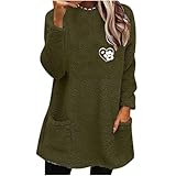 Pullover für Damen, Winter und Herbst, Rundhalsausschnitt, trendig, bedruckt, lange Ärmel, ohne Kapuze, Tops mit Taschen, verdickter, warmer Mantel, Top, bequeme Pulloverblusen, 02#Army Green, L