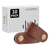 Geekria Power Cord Organizer Earphone Winder Cable Straps, Charging Apple Cable Ties, USB Cords Bandage/Headphone Cable Clips, Holder Rustic Cord Management System with Leather Handmade (5PCS)