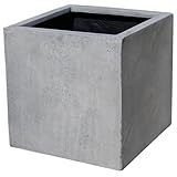 Vivanno Pflanzkübel Fiberglas Block - Beton-Design Grau - 50x50x50 cm - Blumenkübel Quadratisch für Draußen