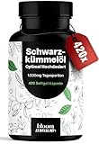 Schwarzkümmelöl Kapseln Hochdosiert – 420 Softgel Kapseln – 1.000 mg Tagesportion – Vitamin E – Produziert in Deutschland - Laborgeprüft