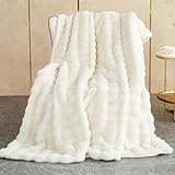 Kuscheldecke Kaninchen Plüsch Decke Super Soft Wohndecke Dick 1000 G/M² Flanell Decke Couchdecke Warme Überwurfdecke Sofadecke Vielseitig Blanket Für Bett Sofa Schlafzimmer Büro Weiß 100 x 160cm