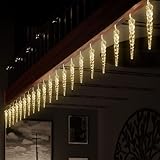 Spetebo LED Eiszapfen Lichterkette aus Acryl warm weiß - 190 cm - Eisregen Deko Beleuchtung mit 20 Zapfen Batterie betrieben - Weihnachtsdeko Lichterregen Innenbeleuchtung Lichterdeko für Advent