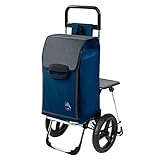 Einkaufstrolley Fajena blau mit Klappsitz & Kühlfach - 65 Liter Volumen - Einkaufsroller mit Sitz & großen, abnehmbaren Rädern