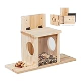 Relaxdays Eichhörnchen Futterhaus, Bausatz, Holz, 2 Eingänge & Sitzplattformen, zum Aufhängen, Eichhörnchenhaus, Natur