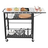 DAOHHFO Grillwagen Servierwagen Outdoor Grilltisch mit 4 Ablagen & Rädern, 80 x 50 cm Edelstahl Tischplatte Küchenwagen Edelstahl Beistelltisch Garten Trolley Rollwagen für Outdoor BBQ