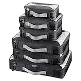 G4Free 3/6/7-teiliges Set Packing Cubes Koffer Organizer Set Faltbarer Kleidertaschen Kleidung Packwürfel Schuhe Packtaschen Reisegepäck für Urlaub Reisen (Schwarz, (1S+2M+2L+XL)-6PC)