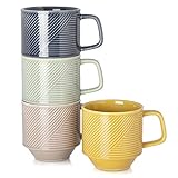 Adewnest Stapelbares Kaffeebecher-Set: stapelbare Kaffeetassen aus Keramik für Mokka, Latte, Cappuccino, Porzellan-Teetassen für Zuhause/Büro, 4 Farben, sortiert, mikrowellengeeignet