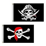 Piratenflagge, 2 Stück, 60 x 90 cm, Totenkopf- und...