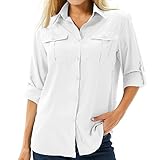 Hemdbluse Damen UPF 50+ UV Shirt Sonnenschutz Safari Kleidung,Wanderbluse Damen Langarm Atmungsaktiv Outdoor Cool Quick Dry Sport Oberteile（5070 White M）