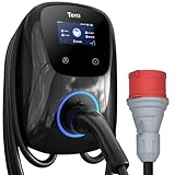 Tera EV Ladegerät Smart APP mit 32A Typ 2 22kW oder 11kW Heim Ladestation 400V CE & TÜV Wallbox 7m Ladekabel mit Ladegerätehalter App-Steuerung CEE 3-Phasen Stecker für Alle EVs und PHEVs W01 Schwarz