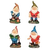 Unbekannt 4 Lustige Gartenzwerge GNOME 18cm Gartenzwerg Gartenfigur