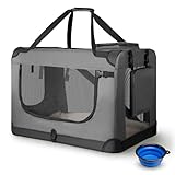 Juskys Hundetransportbox Lassie S faltbar & tragbar 34x50x36 cm mit Decke, Tasche & Griffen - Faltbare Transportbox für Hunde, Katzen & Haustiere - Oxford Stoff Hundebox Auto Hundetasche - Grau