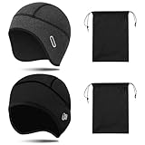 Yuaerbuo 2 Stück Fahrradmütze Unter Helm Winter mit 2 Aufbewahrungstaschen, Ski Helmmütze Fahrrad Thermal mit Ohrabdeckungen Brillenlöchern Fahrrad Winter Unterhelmmütze für Wintersport Herren/Damen