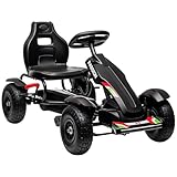 HOMCOM Gokart Tretauto mit Handbremse, verstellbarem Sitz, Vor- und Rückwärtsgang, Tretfahrzeug Kinderspielzeug Kinderfahrzeug Kettcar Pedal-Gokart für Kinder 5-12 Jahren Schwarz