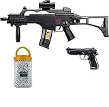 G8DS Set: HK Heckler & Koch G36 C AEG ELEKTRISCH Softair Gewehr + Softair Pistole Beretta 90 Two Federdruck Premium Bio BB Softairkugeln weiß 6mm 0,20g 5000 BBS