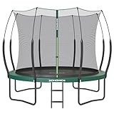 SONGMICS Federloses Trampolin Ø 305 cm, Trampolin outdoor für Kinder, elastische Seile, Sicherheitsnetz mit Reißverschluss, Glasfaserstangen, sicher, geräuscharm, dschungelgrün STR106C01