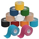 BB Sport 12 Rollen Kinesiologie Tape 5 cm x 5 m Viele Farben E-Book Anwendungsbroschüre Physio Tape Set Elastisch Wasserfest Muskelstraffende Bänder, Farbe:bunt