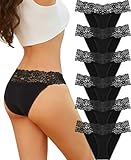 ALL OF SHE 6er Pack Unterwäsche Frauen Unterhosen Damen Spitze Baumwolle Sexy Dessous Hipster Panties Damen Atmungsaktiv Underwear Weiche Slips Multipack S-XL