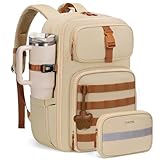YOREPEK Taktischer Rucksack, 24L-30L Erweiterbar Wanderrucksack damen, Wasserabweisend und Laptopfach für 15,6 Zoll, Rucking Rucksack mit Abnehmbarer Hüfttasche für Wander, Outdoor, Mandelbraun