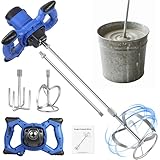 Rührwerk Mörtelrührer 3500W, Elektrischer Betonmischer Farbrührer, with 6 Speed Drehzahlelektronik, Bitumenrührer Ankerrührer 4-Haken Rührkorb, M14 Verzinkt 140mm, Farbmörtelrührer Handrührgeräte