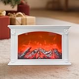 Led Kamin,Kaminlampe mit Tasten-Schalter,Elektrische Kamine Mit Flammeneffekt,USB&Batteriebetrieben Kaminfeuer Simulation Tischkamin Ornament Nach Hause (Weiß)