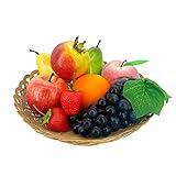 9 PCS Künstliche Früchte, Falsche Früchte für Dekoration Lebensecht, Assorted Faux Fruits Decor for Dining Table Display Fruits Pack Party Chirstmas Decortion Red Apple Grape Peach Oranges