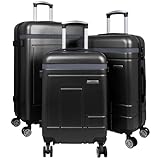 Trendyshop365 Kofferset 3-teilig Hartschale Genf Trolley Zahlenschloss 4 Rollen Schwarz