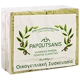 Grüne reine Olivenölseife Griechisch traditionell 'Papoutsanis' - Packung mit 4 x 100g