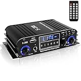Romicta 4-Kanal Bluetooth 5.0 Stereo-Verstärker, 4×50W HiFi-Endstufe, 1200W Max, USB/SD/FM, Class D Audio-Receiver für Heimkino & Karaoke, inkl. Fernbedienung & Netzteil