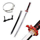 Hölzernes Samuraischwert Dämonentöter-Katana-Klinge, Kamado Tanjirou Vulkan, Japanisches Anime Katana für Kinder Nichirin Blade (Farbe : White Belt+Knife Holder, Größe : 104)