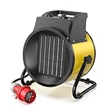 DAHTEC Heizlüfter 5000 Watt Keramik Heizstrahler Elektroheizer Bauheizer Bautrockner mit Thermostat Heizgerät mit 3 Heizstufen für Baustellen, Hausgebrauch, Werkstatt,Garage