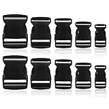 FIHODONE 10 Stück Steckschnalle 20mm/25mm/32mm/38mm/50mm, Schnallen und Verschlüsse Schwarz, Klickverschluss Schnallen, Schnalle um Gurtband 25mm, Verstellbare Kunststoff Klickverschluss