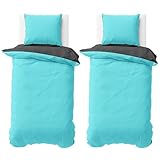 Visaggio 4teilige Bettwäsche Mikrofaser 135x200 cm Türkis Anthrazit Wendeettwäsche Bettbezug Garnitur Set Uni Einfarbig Deckenbezug Kissenbezug Schlafzimmer Set