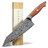 Freelander Kiritsuke Messer Damast Küchenmesser, Scharfes Japanisches Kochmesser Profi Messer mit Ergonomischer Holzgriff, Damastmesser für Fleisch, Fisch & Gemüse, Geschenkbox
