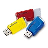 Verbatim Store 'n' Click USB-Stick 3x, USB 3.2 Gen 1, 16GB, Speicherstick mit Verriegelungsmechanismus, USB-3, externer Speicher für Laptop Notebook & Co, bis 5 Gbit/s, rot blau gelb