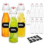 DZAEMOSIIE 10 Stück Glasflaschen 500ml mit Bügelverschluss, Bügelflaschen Zum Befüllen, Kleine Flaschen Zum Befüllen, Glasflaschen für Öl, Essig, Saft, Limonade, Eierlikör, Sirup