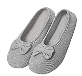 Damen Mädchen Baumwolle Geschlossene Hausschuhe Weicher Ballerina Slippers mit Süßer Schleife Indoor Gemütlich Warme Slippers Leicht Hausschuhe für Schlafzimmer Wohnzimmer Büro (M, Grau, numeric_37)