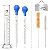 Glas Pipette Dropper, 2 Stück Transfer Pipette 5ml 10ml, Glas Messzylinder 100ml, Measuring Pipetten Glass Messpipetten mit Waschbürste und Glas Rührstab, für Labor Lebensmittel Forschung