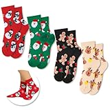 TAXTYHRE Weihnachtssocken Set, 4 Paare Weihnachtssocken, Christmas Socks Damen, Weihnachtssocken Herren, Kuschelsocken Weihnachten, Niedliche Weihnachtssocken für Damen und Herren(A)