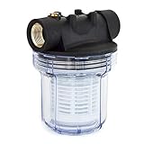 Grafner Vorfilter für Hauswasserwerke und Gartenpumpen, mit Filtereinsatz, platzsparende Ausführung, 1“ IG und 2x 1“ AG Adapter, 5,5 bar, 3000 l/h, Filter Pumpe