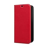 WIIUKA Hülle für iPhone 12 Mini, Lederhülle, Deutsches Premium Leder, mit Kartenfach, extra Dünn, Handyhülle mit Standfunktion, Tasche Rot