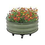 Zalydala Pflanztopf Groß Outdoor | Blumenkübel Groß | Metall Pflanzkübel | 60x30 cm | Mit 9 Rollen (4 Bremsen) | Drainagelöcher | Wetterfest & Rostfrei | Grün