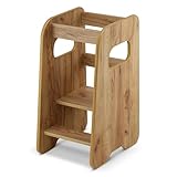 defiPad Lernturm ab 1 Jahr - 3 Stufen Höhenverstellbar, Sicher & Stabil - Learning Tower mit Kippschutz - Lernturm Montessori für Kinder - Hergestellt in der EU - Eiche