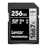 Lexar LSD256CB1667 SDXC-Karte, 256 GB, Silber-Serie, Klasse 10 U3, V60, maximale Lesegeschwindigkeit: 250 MB/s, max. Schreiben: 120 MB/s