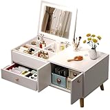 DECORN Kleiner Schminktisch mit Klappspiegel und Beleuchtung – Schminktisch mit Schubladen und Fach, Schränke – Moderner Schminktisch für Schlafzimmer, Erkerfenster,White-80cm