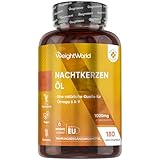 Nachtkerzenöl Weichkapseln - 1000 mg pro Softgel - 6 Monate Vorrat - 180 vegane Softgels - Omega 6 (Linolensäure, GLA) & 9 - Alternativ zu Nachtkerzenöl Kapseln - Evening Primrose Oil - WeightWorld