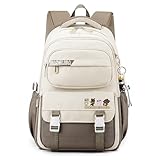 JANSBEN Schulrucksack Mädchen Teenager Schulranzen Jungen Wasserdicht Rucksack Schule Viele Fächer Laptopfach Schultasche für 1-5.klasse 21L Braun