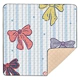 Bunte Schleifen mit blauen und weißen Streifen, große, stabile Baby-Spielmatte für den Boden, tragbare Baby-Spielmatte für Babys, Kleinkinder, Kleinkinder, 127 x 127 cm