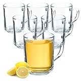 KADAX Durchsichtiger Glasbecher mit Griff, spülmaschinenfeste Trinkgläser mit Henkel, Kaffeegläser aus Glas, Teegläser, Wassergläser, Glastassen für Heiß (6 x 240ml)